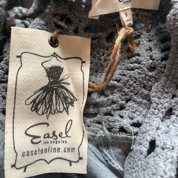 Easel Crochet Lace Gauze Ruffled Oversized Pleated Dress In Sky Blue. NWT! Sz S - Picture 7 of 8